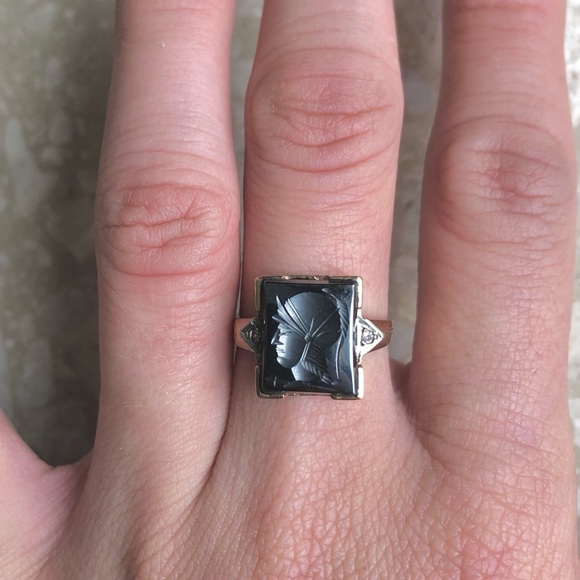 SOLD (Etsy) Warrior Intaglio Art Deco Gold Ring